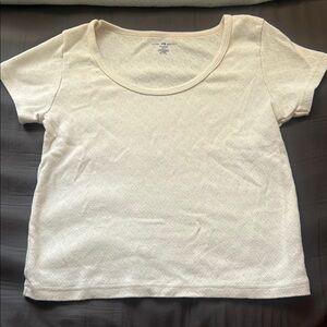 Brandy Melville Cream Short Sleeve Scoop Neck Top